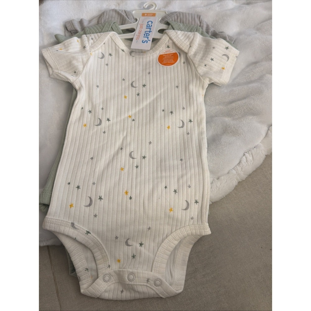 Carter's Baby Bodysuits 3 Piece Set NWT Ribbed Neutral Sage Gray 9 Months